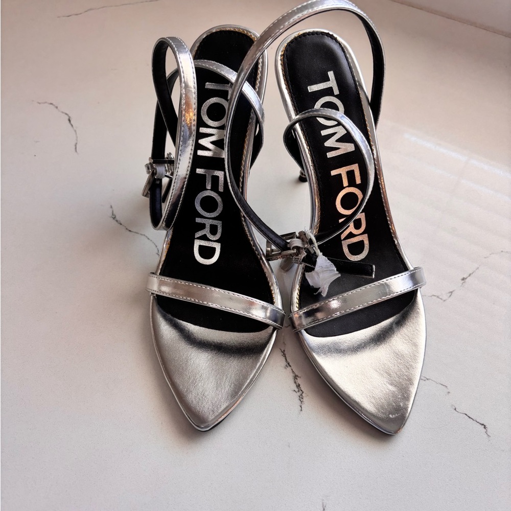 TOM FORD Padlock Metallic Silver Heel